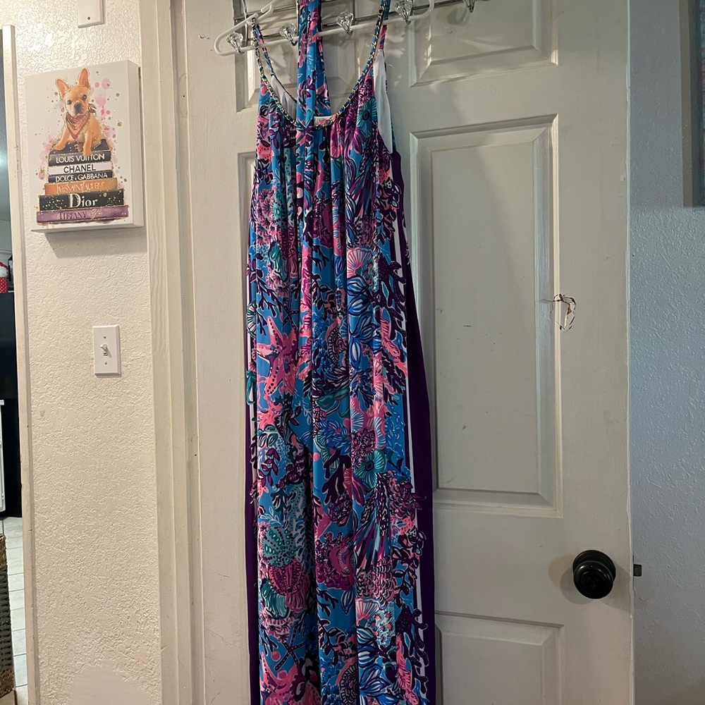 Floral Maxi Dress in Blue and Pink